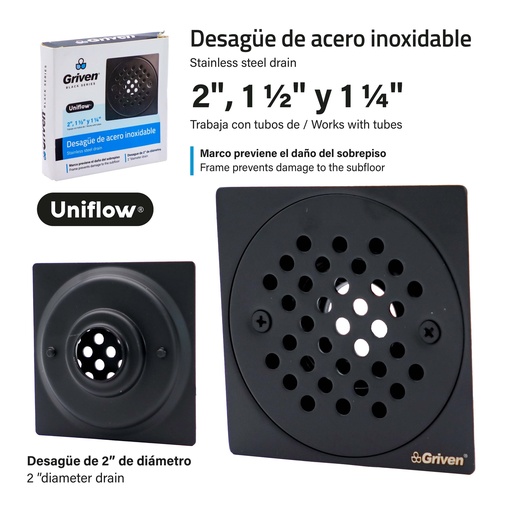 [GV-SD-10A1B] Desague de Piso de Acero Inoxidable GRIVEN Black Series