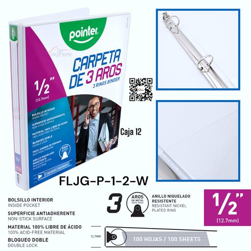 [FLJG-P-1-2-W] Carpeta de 3 Aros 1/2" Blanco POINTER