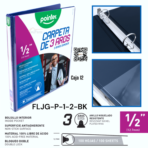 [FLJG-P-1-2-BK] Carpeta de 3 Aros 1/2" Negro POINTER