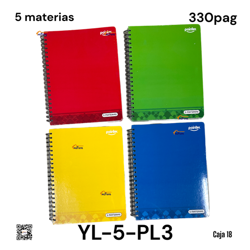 [YL-5-PL3] Cuaderno Espiral 5 Materias 330pag POINTER