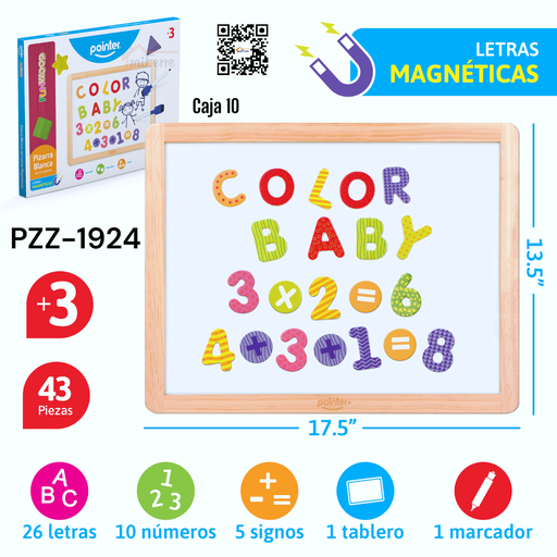[PZZ-1924] Pizarra Blanca con Letras Magneticas 43pza POINTER