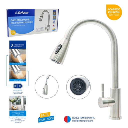 [A367-SH8800] Grifo Monomando con Cuello Extensible GRIVEN