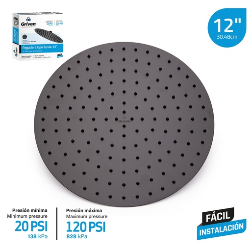 [GV-SHB12-R] Regadera Tipo Lluvia 12" GRIVEN Black Series