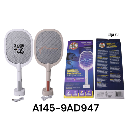 [A145-9AD947] Raqueta Mata Mosquitos con Base Recargable MAX KILLER