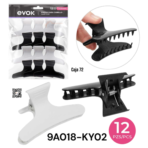 [9A018-KY02] Pinzas para Cabello 12pza EVOK