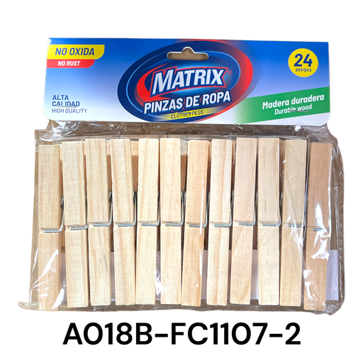 [A018B-FC1107-2] Pinzas de Ropa (Horquillas) 24pza MATRIX