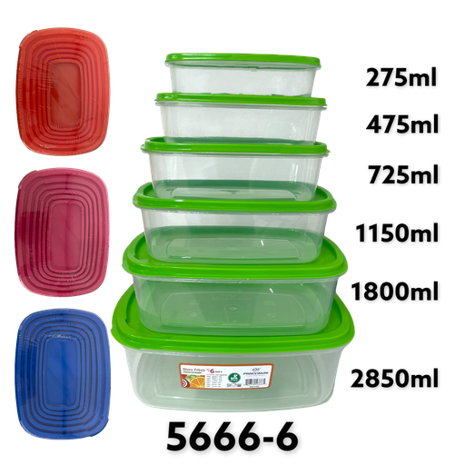 [5666-6] Envase Plastico para Comida 6pza PRINCEWARE
